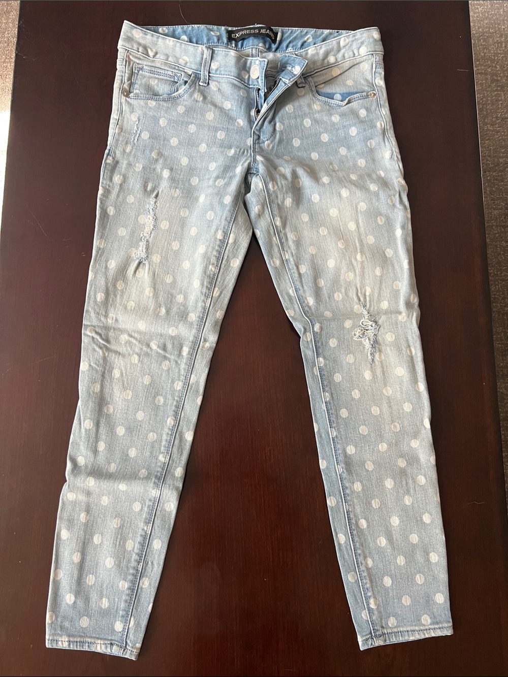 Express Light Blue Polka Dot ankle legging Stella low rise